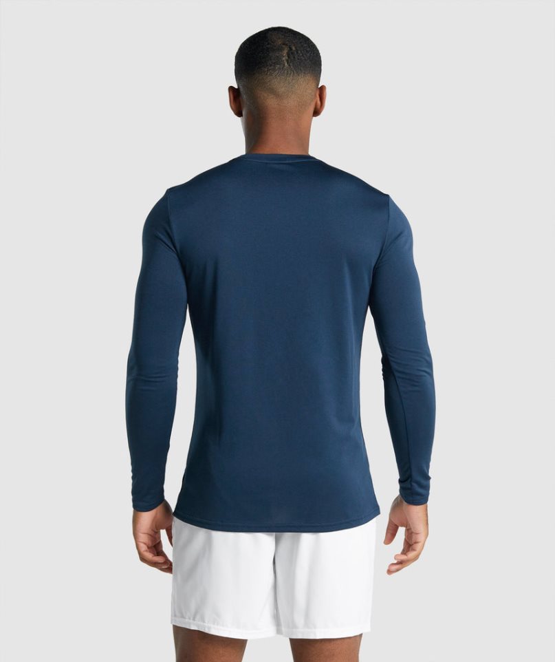 Koszulki Gymshark Arrival Long Sleeve Grafiką Męskie Granatowe | PL 723QYD